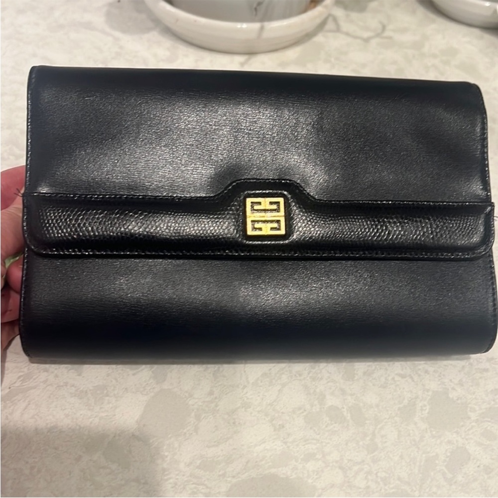 Vintage Givenchy Dark Navy and Gold
Leather Clutch